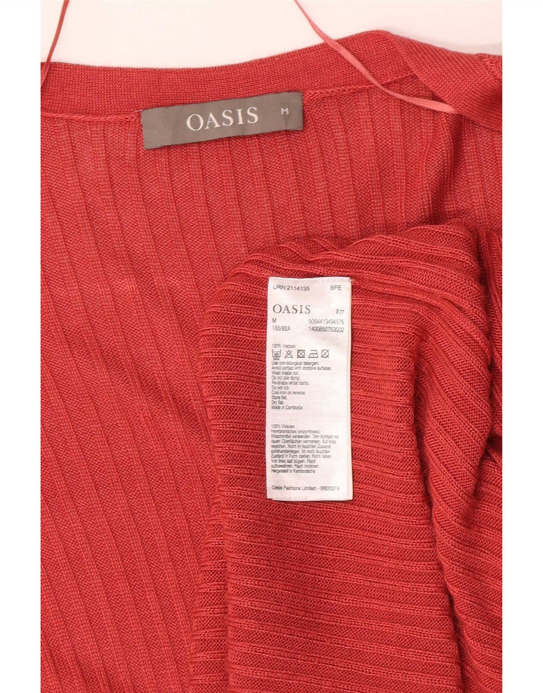 Oasis Cardigan ouvert long pour femme UK 12 Viscose rouge moyen