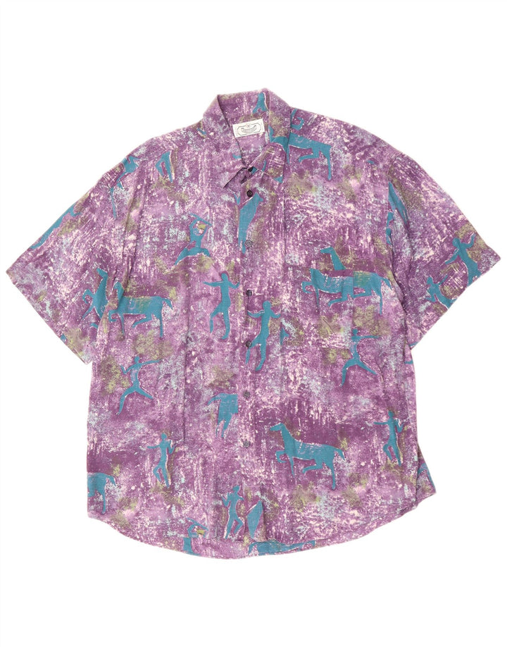 Vintage Homme Motif Abstrait Chemise À Manches Courtes Grande Viscose Violette