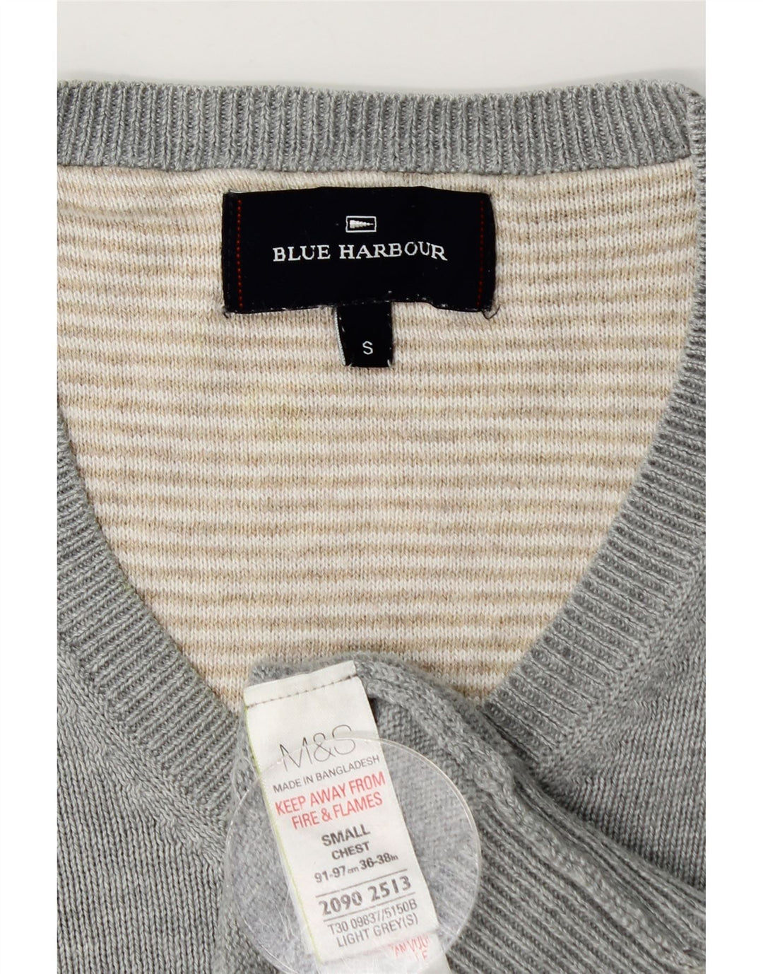 Marks & Spencer Pull à col en V Blue Harbour pour hommes, petit coton gris