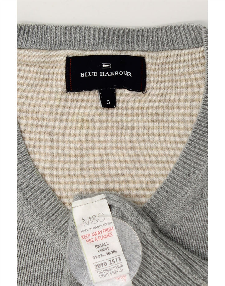 Marks & Spencer Pull à col en V Blue Harbour pour hommes, petit coton gris