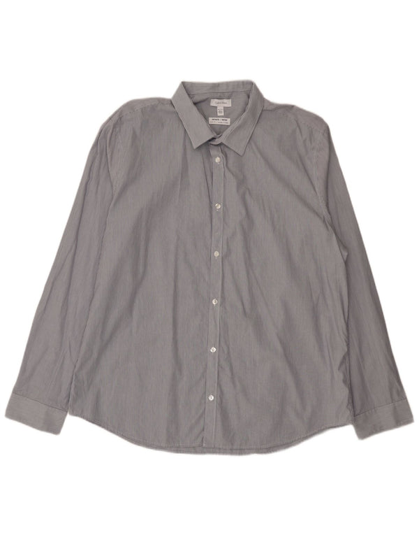 Calvin Klein Chemise cintrée pour homme en coton à fines rayures 2XL Bleu