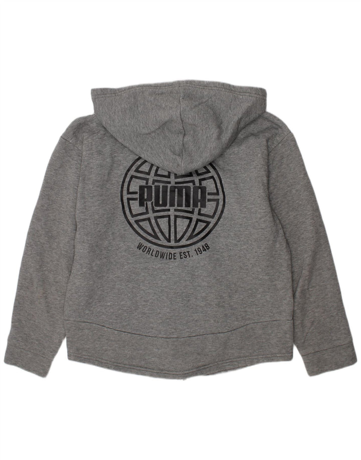 PUMA Sweat à capuche zippé graphique pour fille 11-12 ans Gris Coton