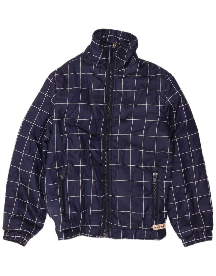 VINTAGE Veste Bomber Femme UK 14 Grand Carreau Bleu Marine