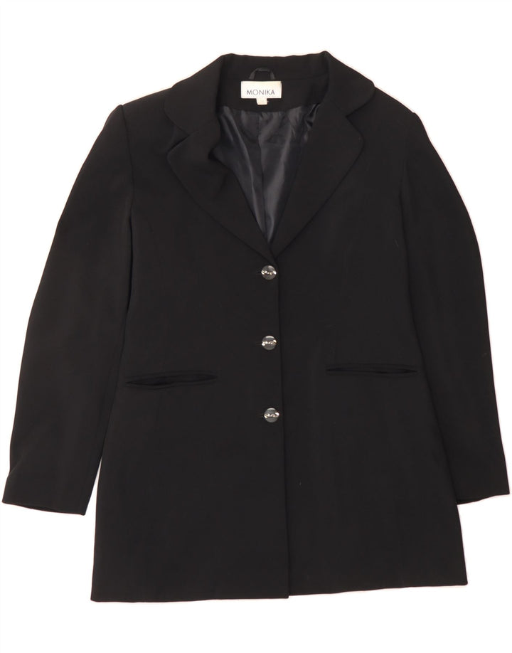 MONIKA Womens Longline 3 Button Blazer Jacket EU 40 Medium Black Vintage Monika and Second-Hand Monika from Messina Hembry 