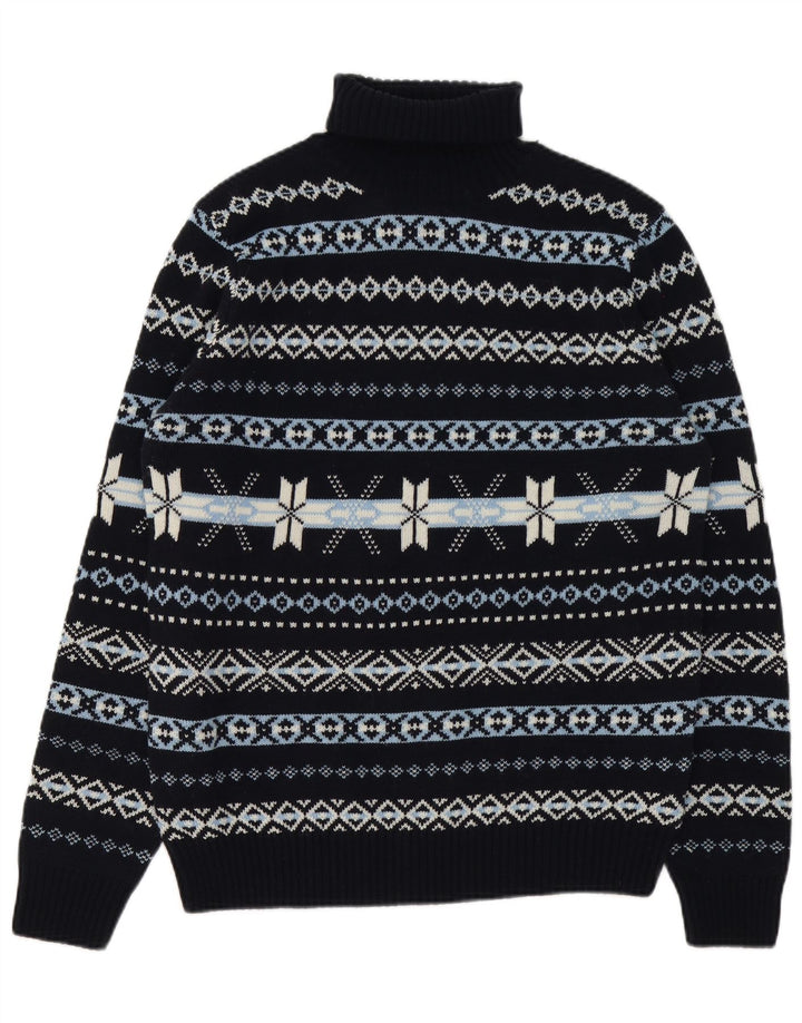 GUTTERIDGE Pull col roulé pour homme XL en laine Fair Isle bleu marine