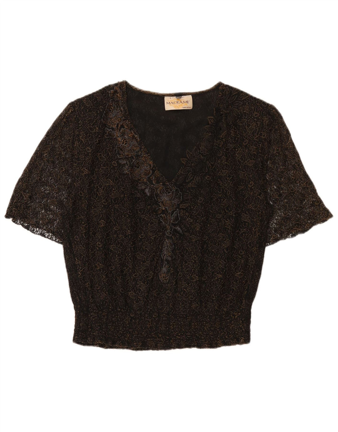 vintage Femme Blouse Top UK 16 Grand Noir Floral