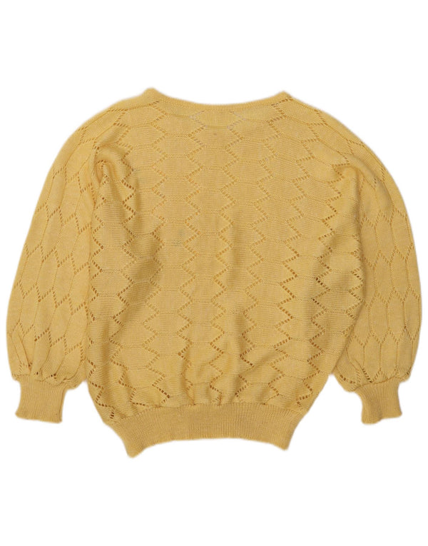 vintage Womens Boat Neck Jumper Pull UK 16 Grand Jaune