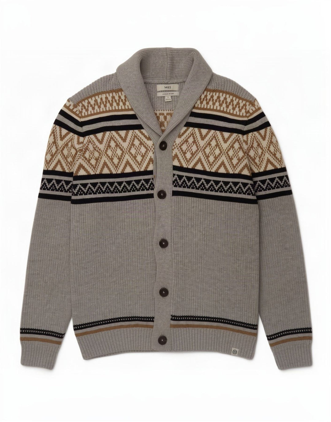 Marks & Spencer Pull Cardigan Homme XL Gris Géométrique Polyester
