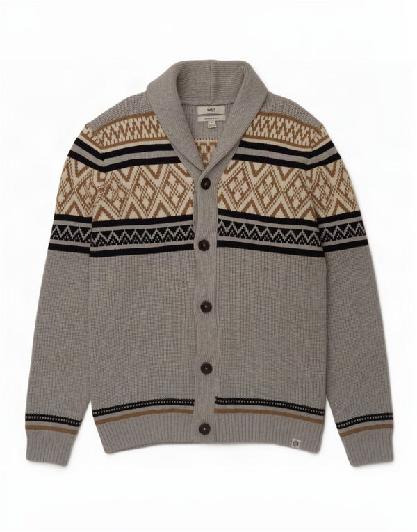Marks & Spencer Pull Cardigan Homme XL Gris Géométrique Polyester