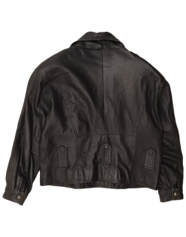 vintage Femme Veste de motard en cuir surdimensionné UK 10 Petit Noir