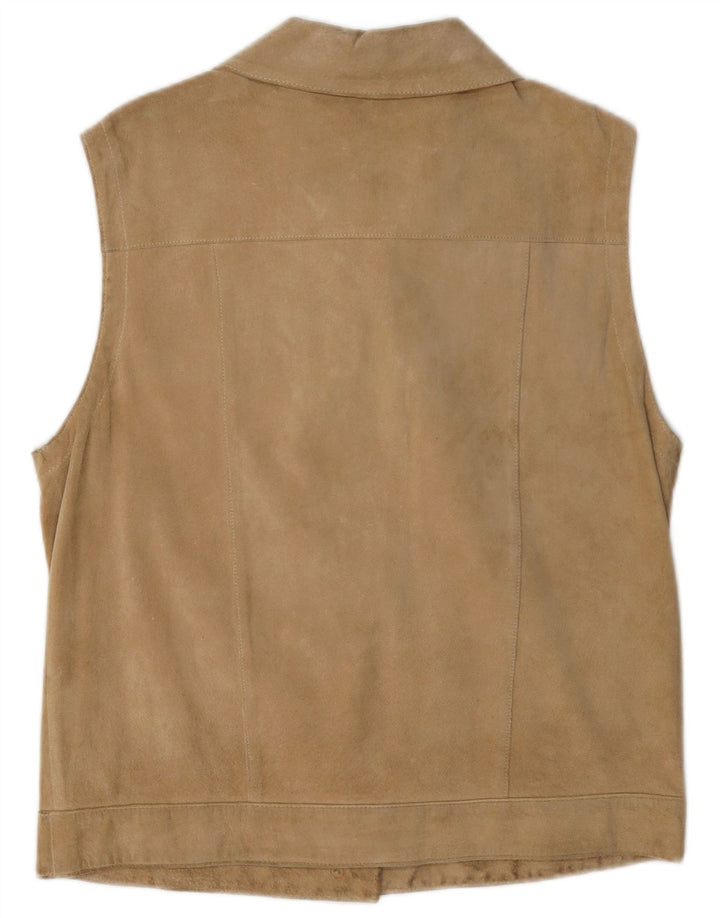 vintage Femme Daim Gilet EU 40 Cuir Beige Moyen