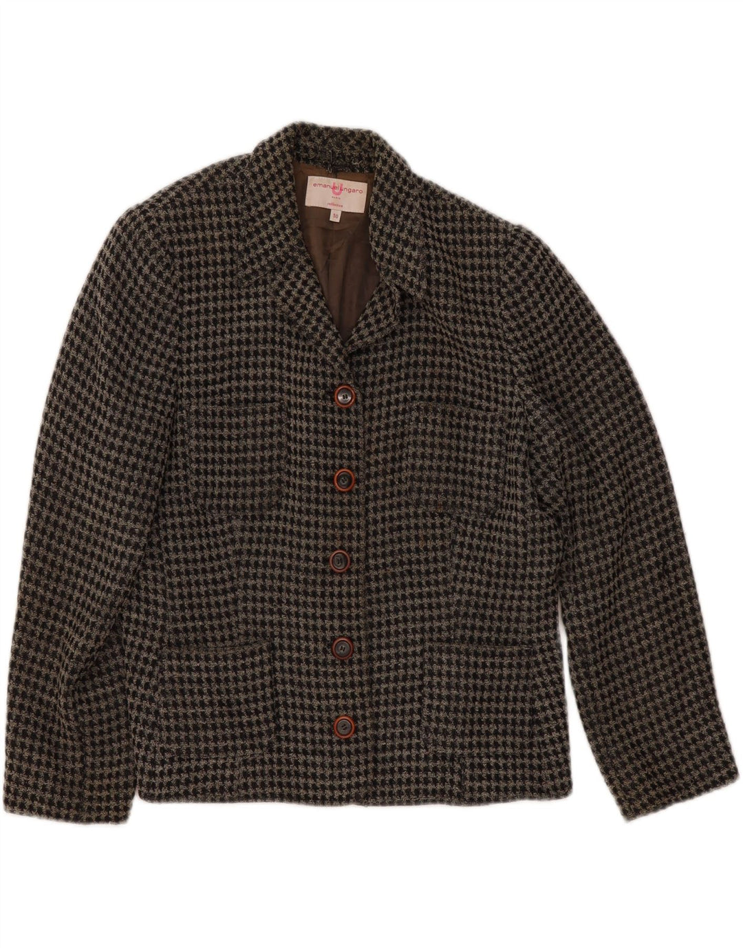 Emanuel Ungaro Veste Blazer 5 Boutons Femme IT 50 XL Pied-de-Poule Noir