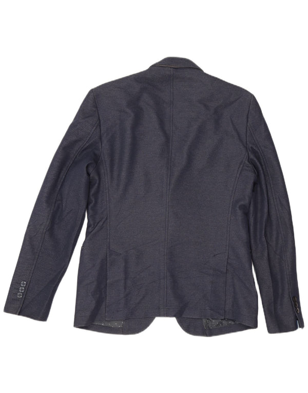 Zara Veste Blazer 2 Boutons Homme EU 52 Large Bleu Marine Polyester