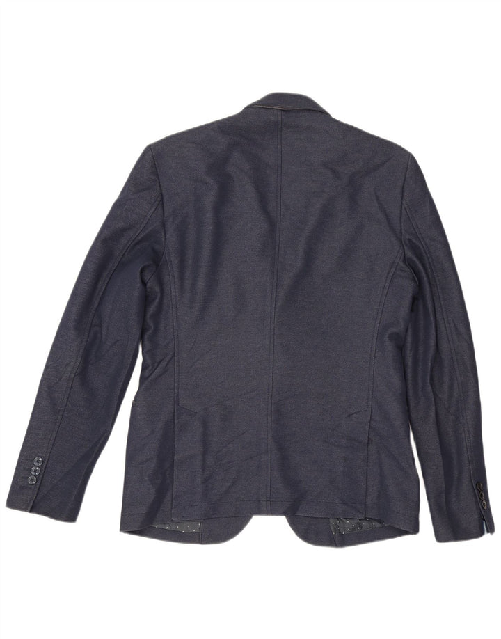 Zara Veste Blazer 2 Boutons Homme EU 52 Large Bleu Marine Polyester
