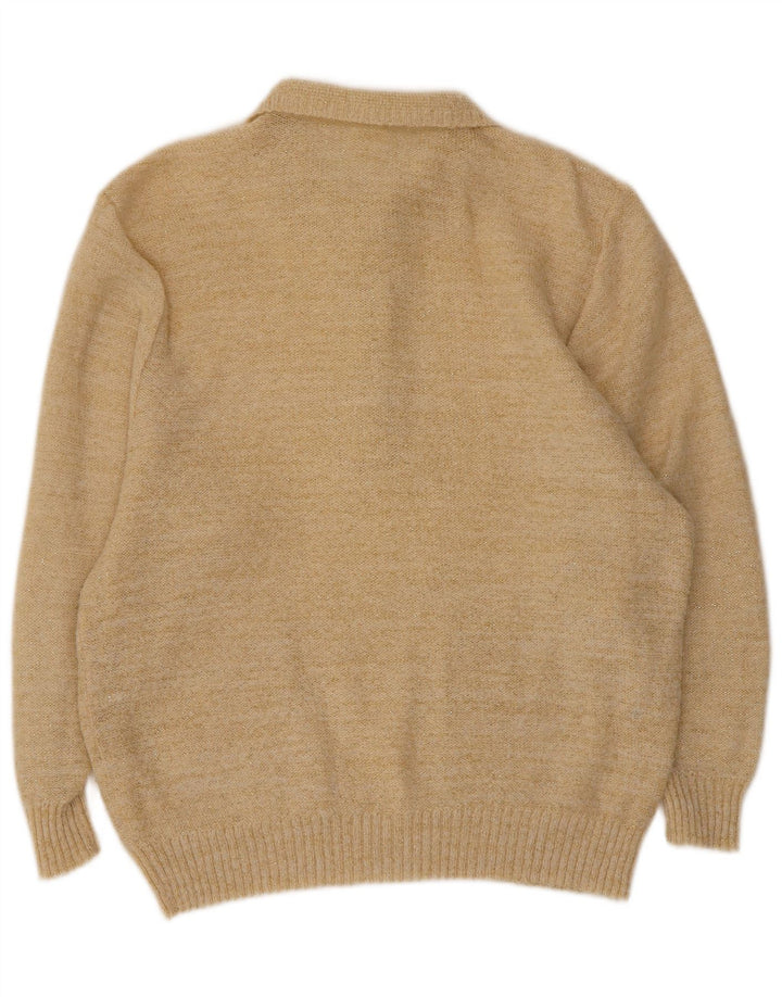vintage Femme Oversize Polo Neck Jumper Pull EU 40 Beige Moyen