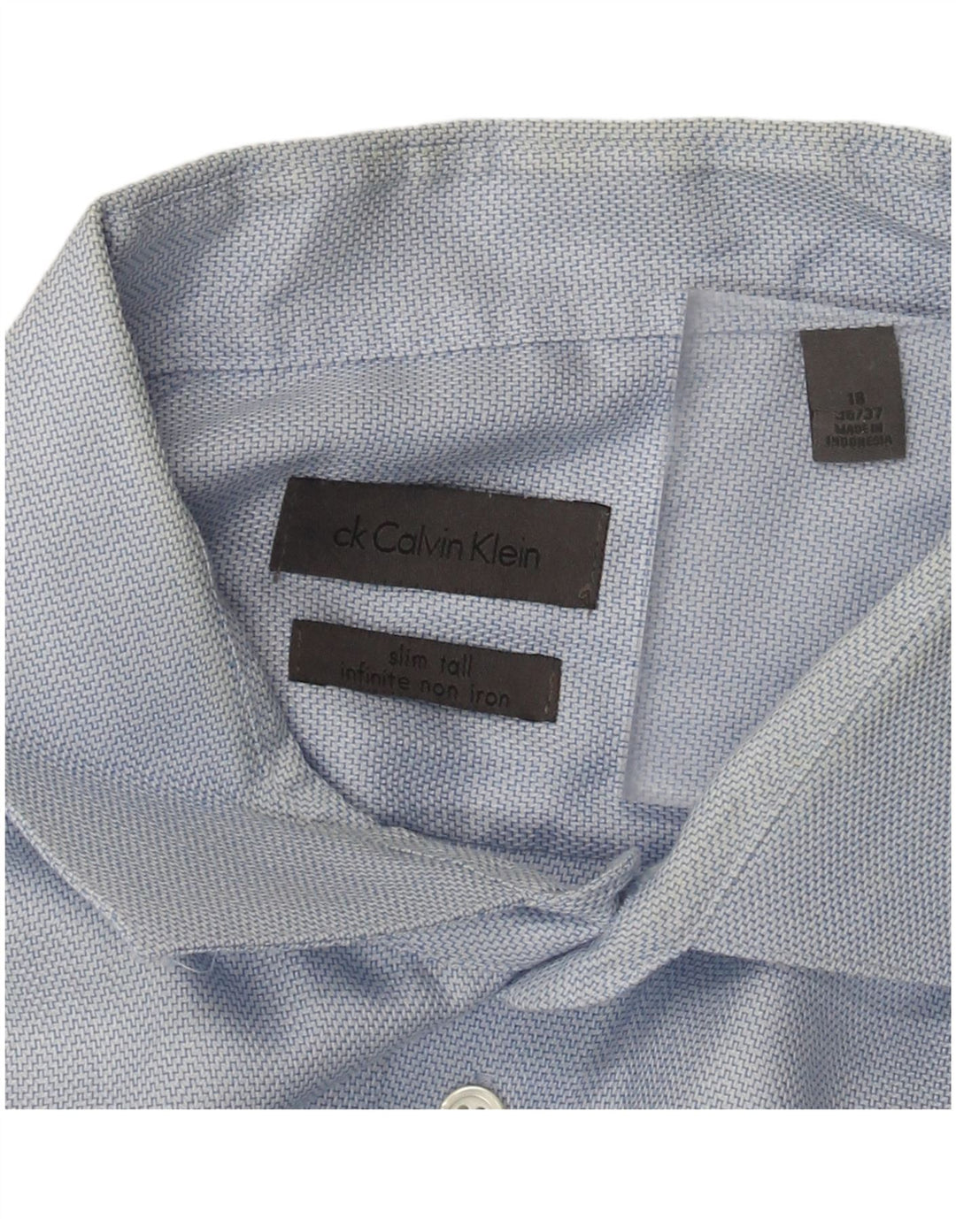 Calvin Klein Mens NON - IRON Slim Shirt Taille 18 2XL Bleu Coton
