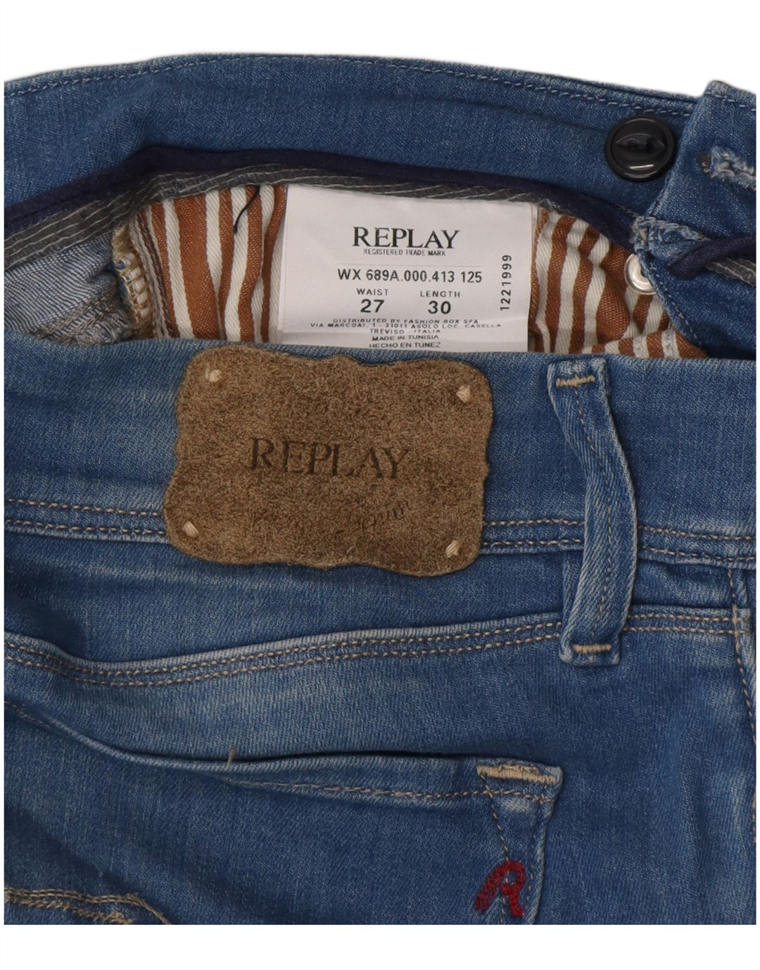 REPLAY Jean Skinny Femme W27 L30 Bleu Coton
