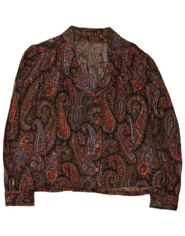 vintage Womens Crop Shirt Blouse UK 8 Petit Paisley multicolore