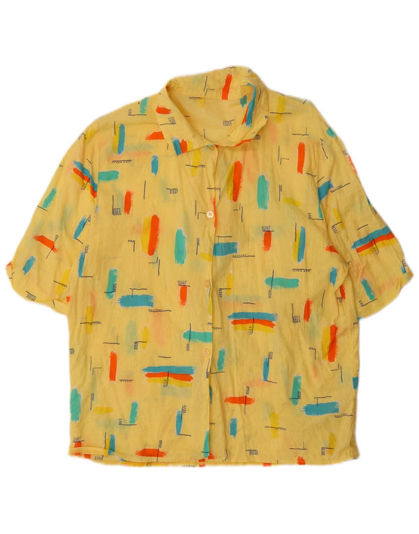 vintage Femme Chemise à manches courtes UK 16 Grand Jaune Géométrique
