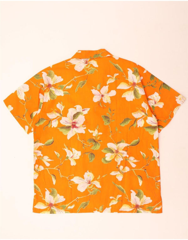 vintage Chemise à manches courtes pour hommes Grand Orange Floral Hawaïen