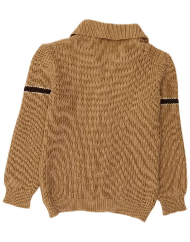vintage Mens Cardigan Pull Petit Beige Colorblock