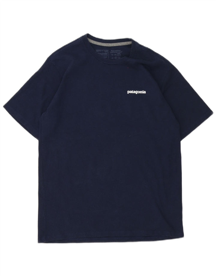 Patagonia Hommes Regular Fit Graphic T-Shirt Top Petit Bleu Marine Polyester