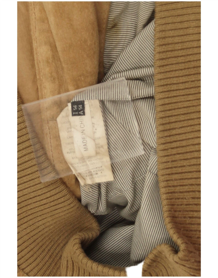 Veste Bomber En Daim Vintage Homme IT 54 2XL Cuir Beige