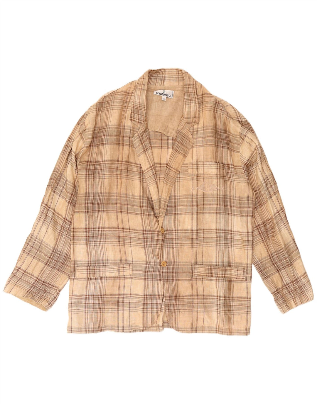 vintage Homme 3 Bouton Blazer Veste IT 52 XL Beige Check