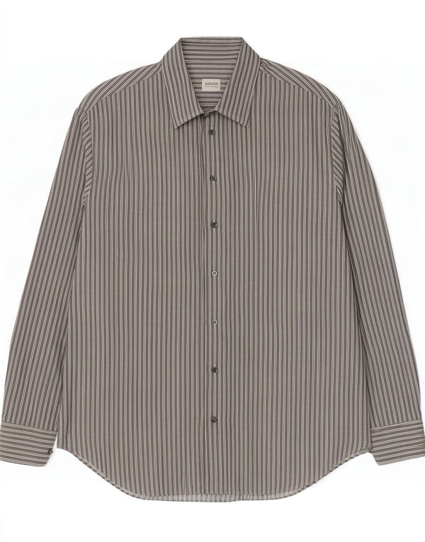 Armani Collezioni Mens Shirt Size 43 17 XL Grey Pinstripe Cotton