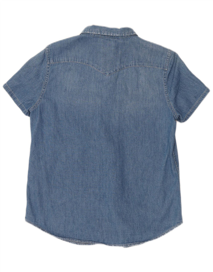 LEVI'S Chemise en jean graphique à manches courtes pour femme UK 14 Bleu moyen Coton