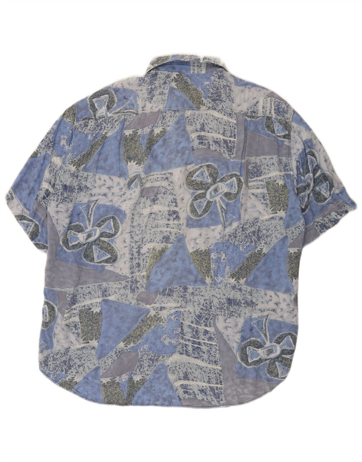 Vintage Homme Motif Abstrait Chemise À Manches Courtes Grand Bleu