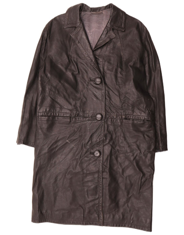 manteau en cuir femme vintage UK 14 Grand Noir