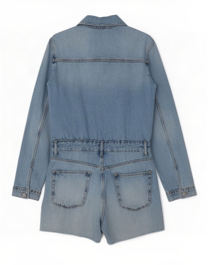 Zara Womens Denim Combishort UK 12 Bleu Moyen Coton