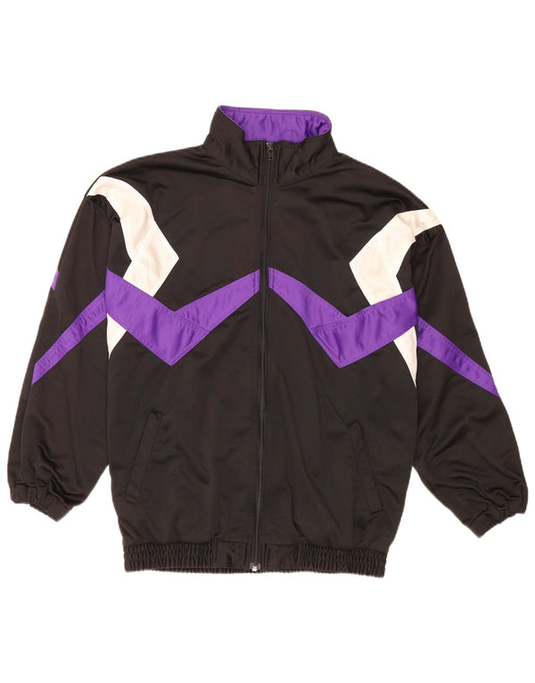 vintage Mens Loose Fit Survêtement Top Veste Moyen Noir Colourblock Rétro