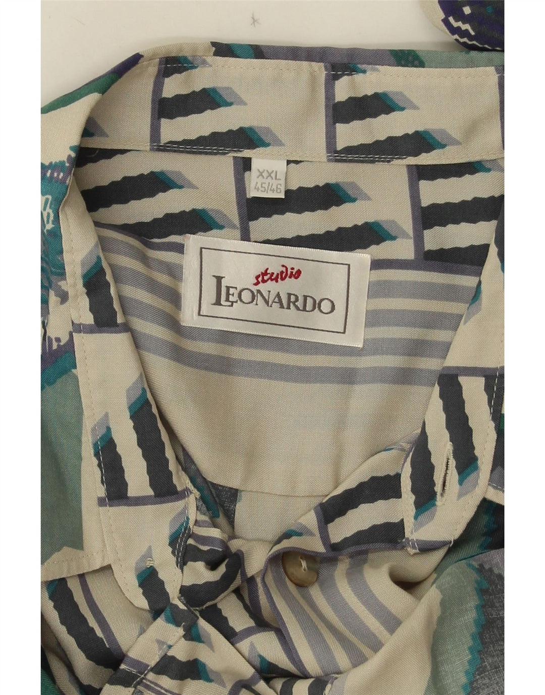 Leonardo Chemise à manches courtes pour homme Taille 45/46 2XL Blanc Géométrique