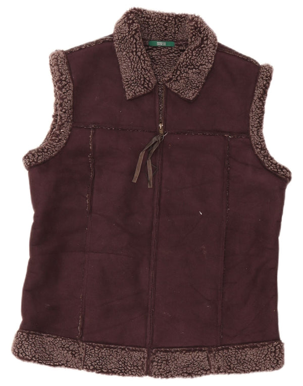 Marks & Spencer Gilet Sherpa Femme UK 12 Polyester Bordeaux Moyen