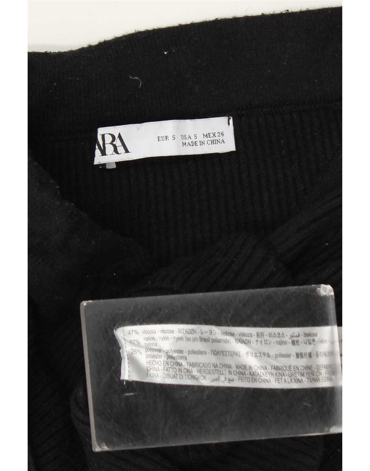 Zara Femme Mini Jupe En Tricot Petit W26 Viscose Noir