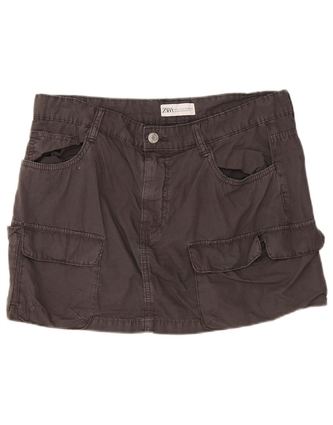 Zara Femme Mini Jupe Cargo Large W30 Gris Coton