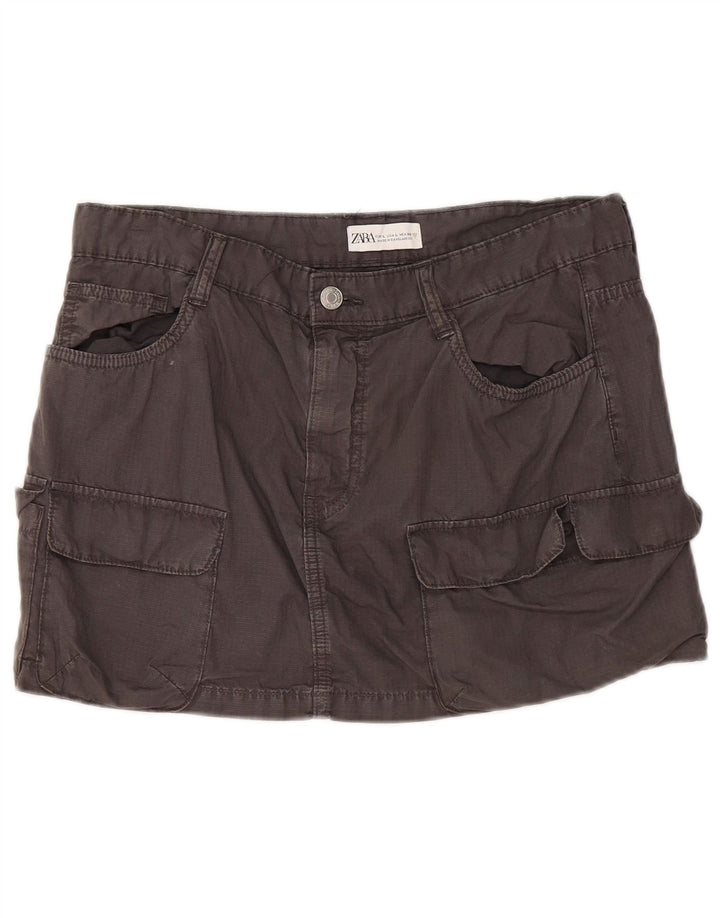 Zara Femme Mini Jupe Cargo Large W30 Gris Coton