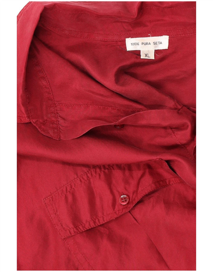 Chemise Homme Vintage XL Soie Rouge