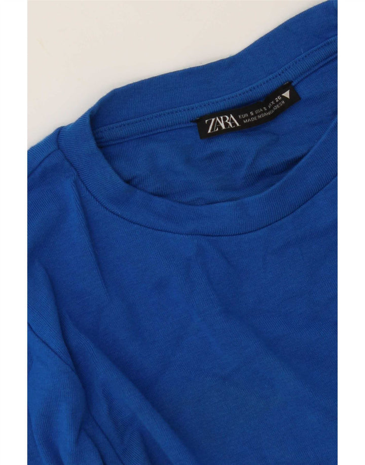 Zara Womens Crop Top Manches Longues UK 8 Petit Bleu