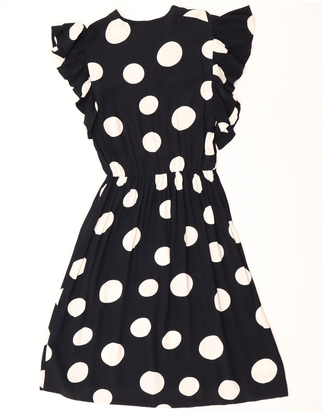 vintage Femme Robe A-Line UK 12 Moyen Noir À Pois