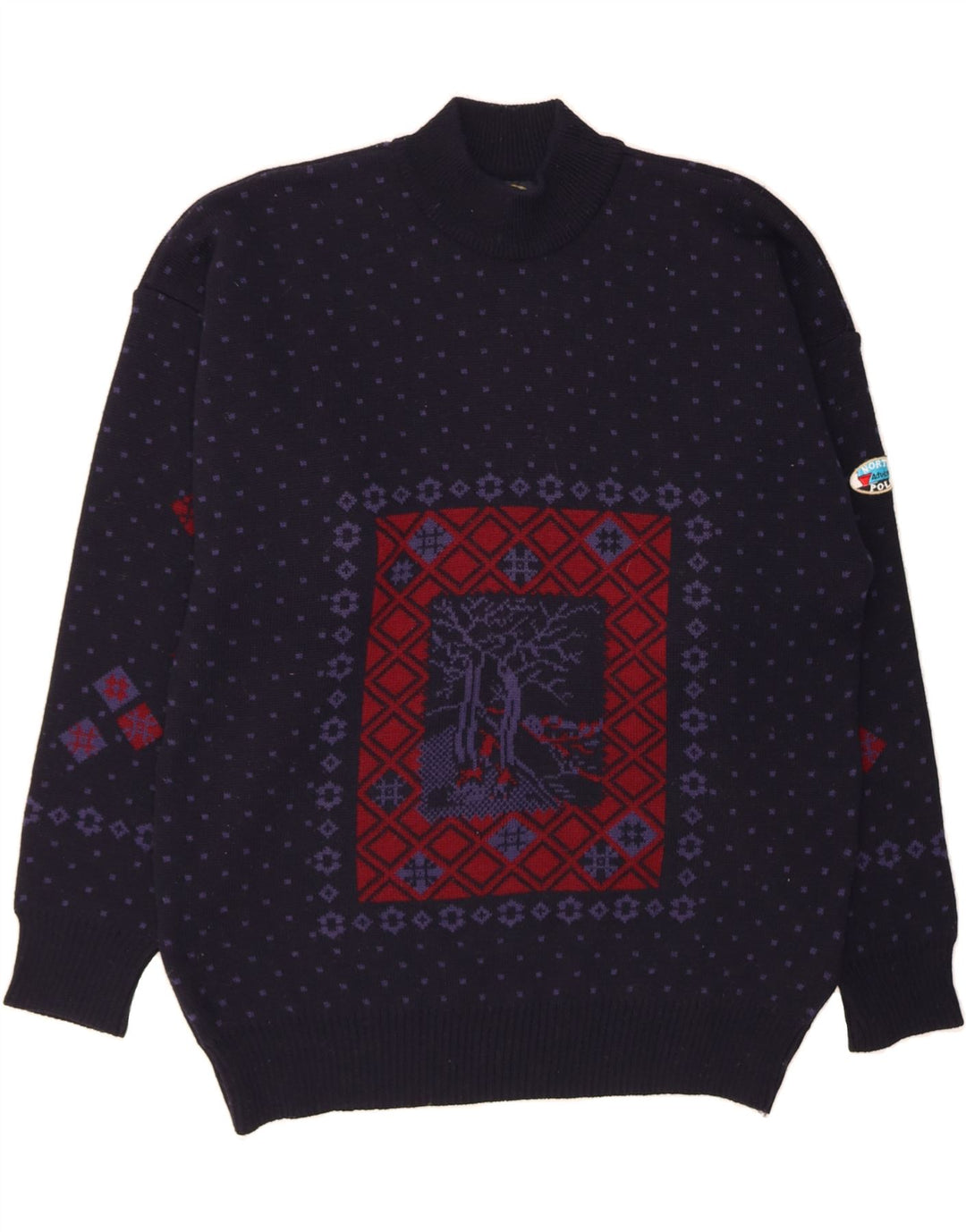 NORTH POLE Pull col roulé pour homme 2XL en laine Fair Isle bleu marine