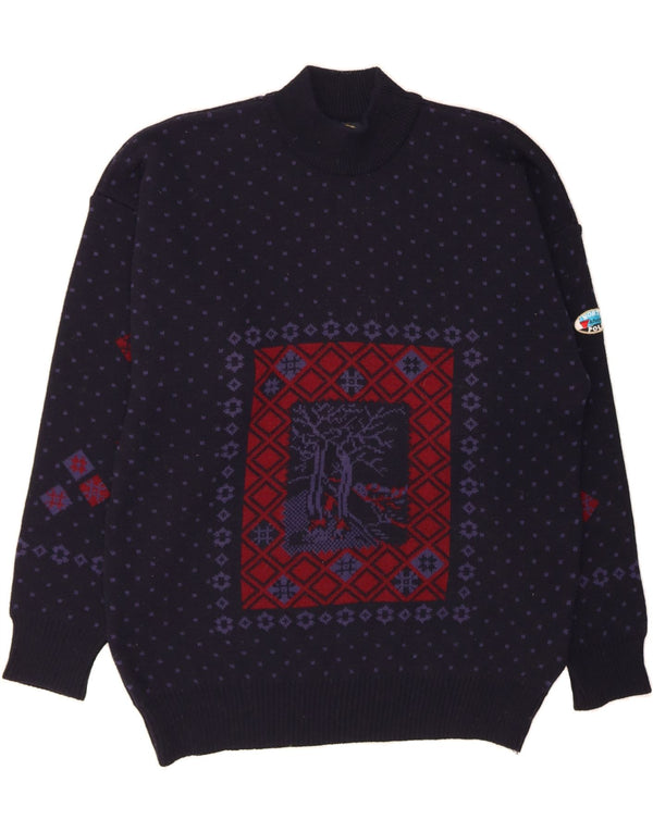 NORTH POLE Pull col roulé pour homme 2XL en laine Fair Isle bleu marine