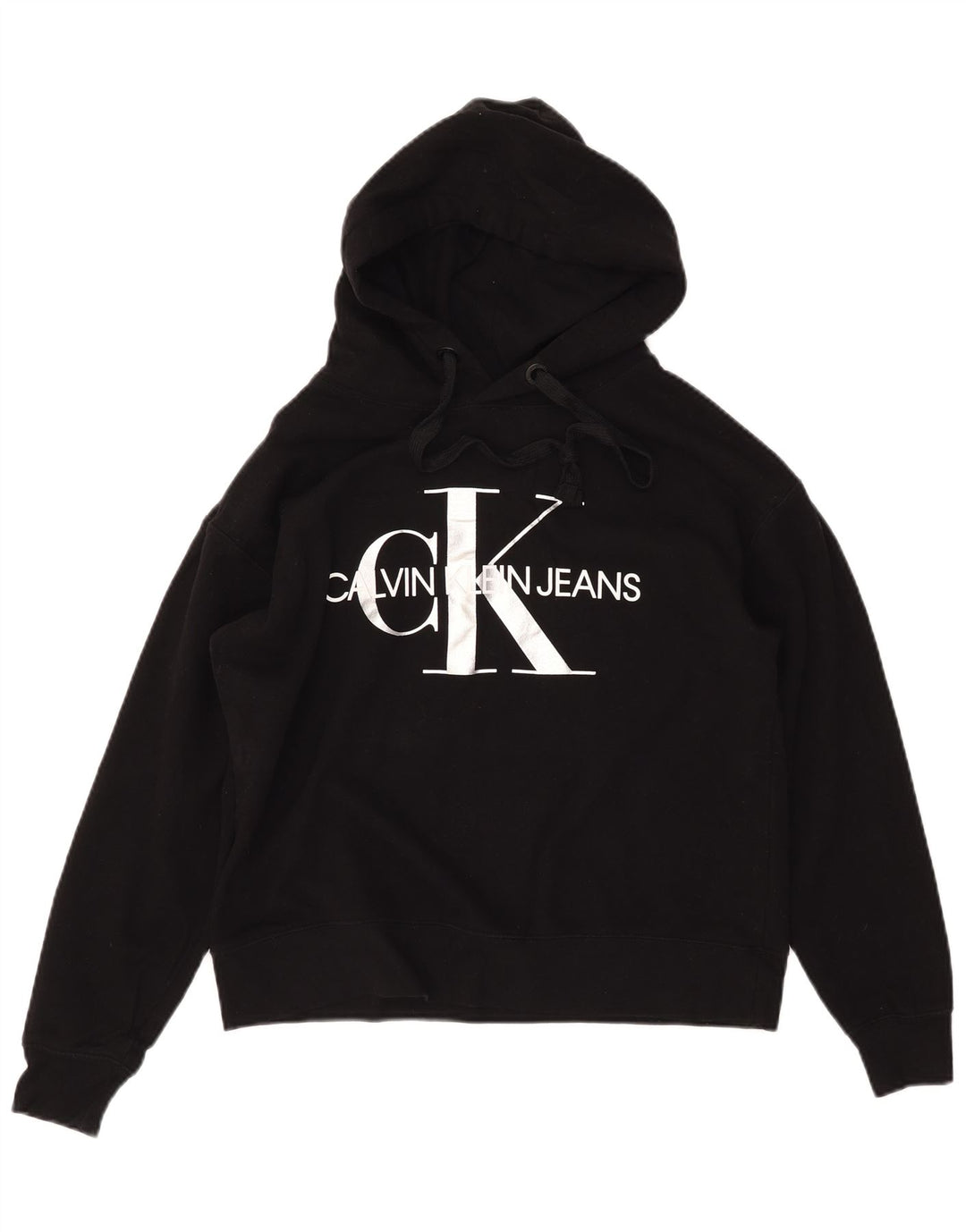 CALVIN KLEIN JEANS Pull à capuche graphique pour femme UK 14 Coton noir moyen