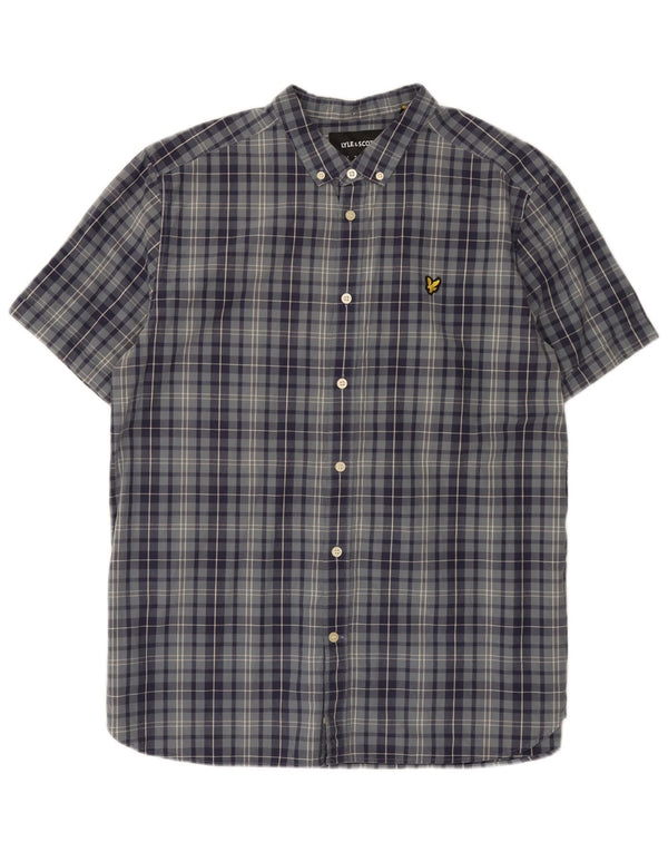 Lyle & Scott Chemise à manches courtes pour homme Coupe droite XL Bleu à carreaux en coton