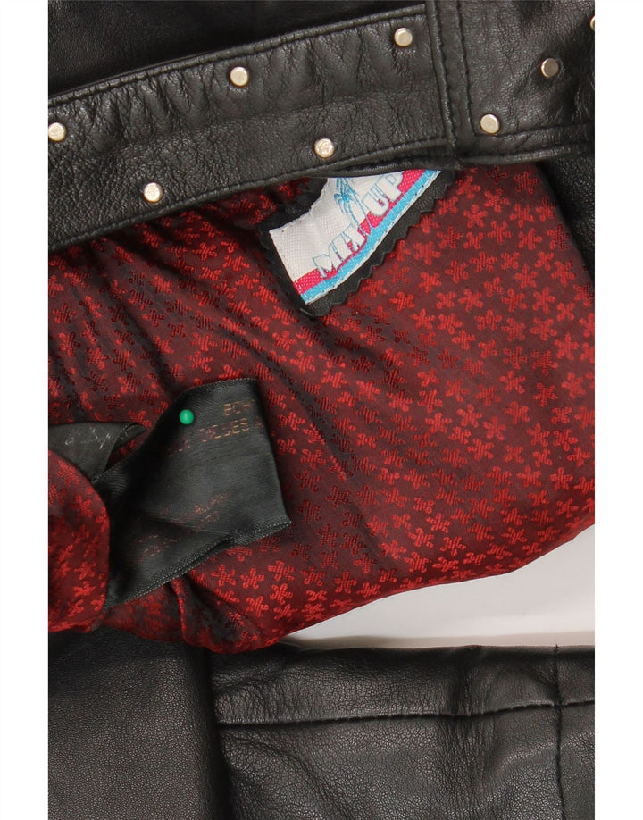 vintage Womens Crop Leather Biker Jacket UK 12 Cuir noir moyen
