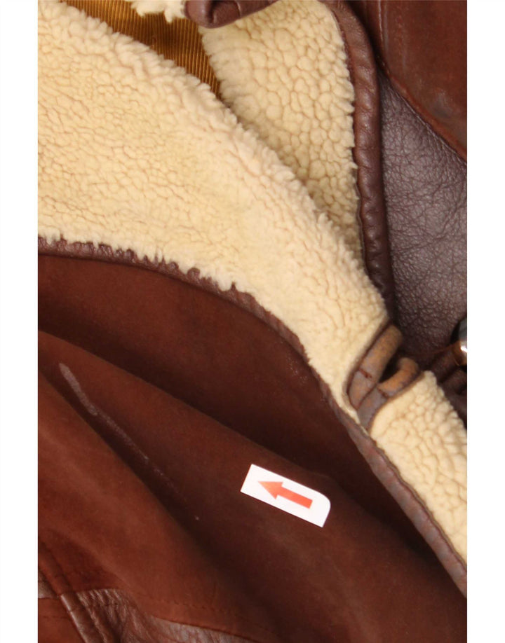 Maviche Manteau en cuir surdimensionné pour femme UK 12 Marron moyen Colourblock