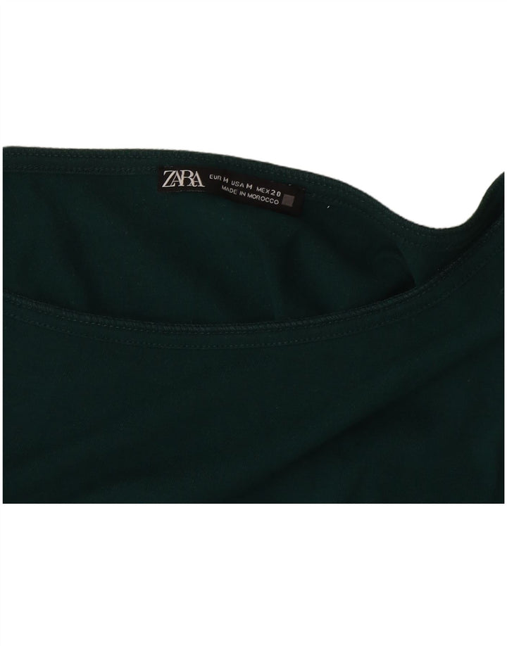 Zara Femme Crop Top Manches Longues UK 14 Vert Moyen