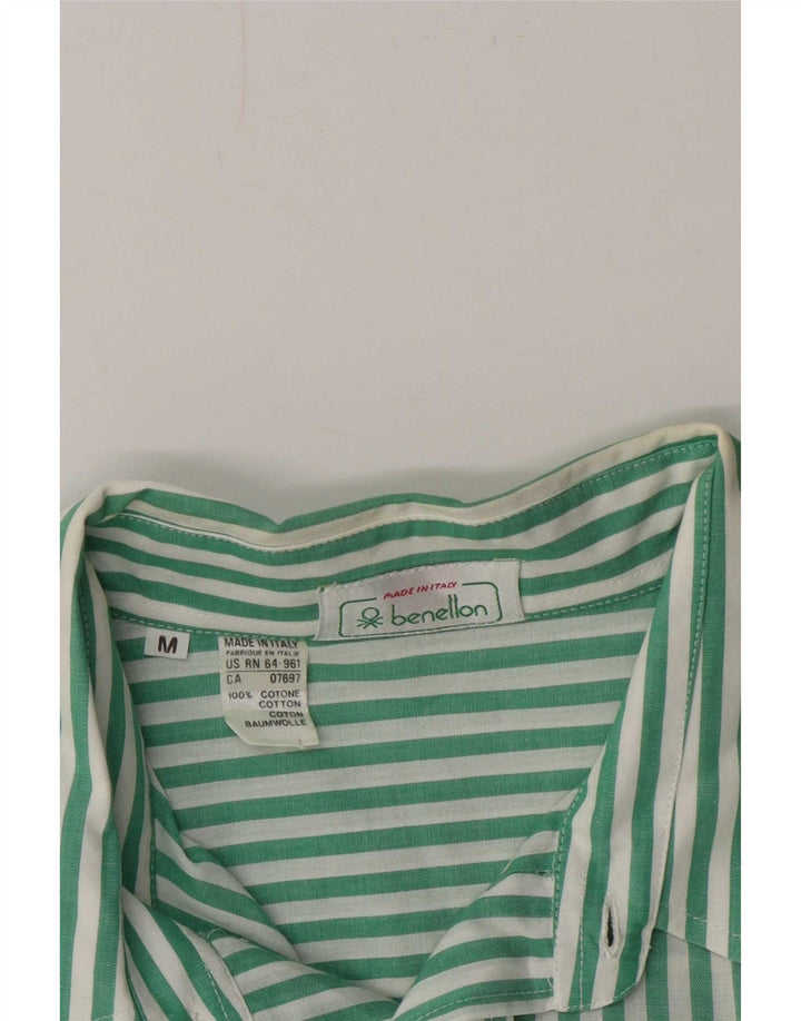 Benetton Chemise Homme Vert Moyen À Fines Rayures En Coton